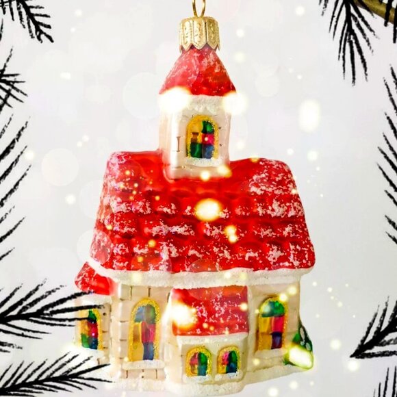 NEW! Authentic Christopher Radko CHURCH SHRINE Chattle Hand Made Glass Ornamet